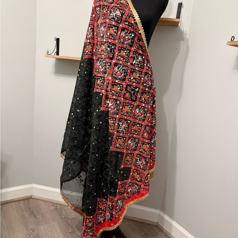 Organe green dupatta with mirror work